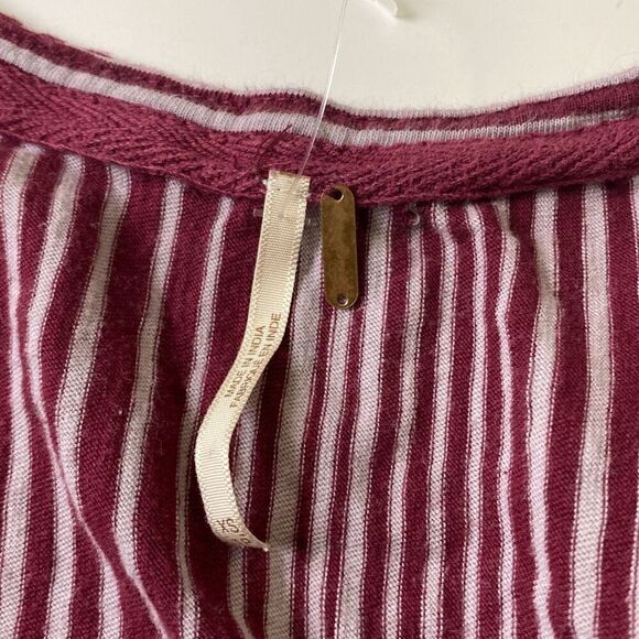 Free People Wrapped Around My Finger red wine/white stripe wrap shirt top XS - Picture 10 of 12